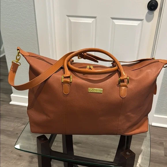 Joy Iman Bags Joy Iman Brown Leather Travel Duffel Bag With